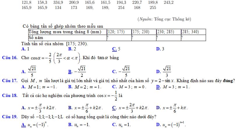 Đề kiểm tra học kì 1 Toán 11 Chân trời sáng tạo