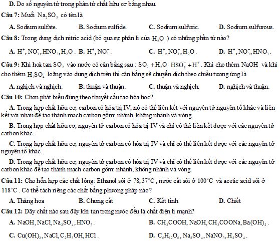 Bộ đề thi học kì 1 lớp 11 môn Hóa Chân trời sáng tạo