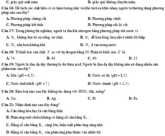 Bộ đề thi học kì 1 lớp 11 môn Hóa Chân trời sáng tạo