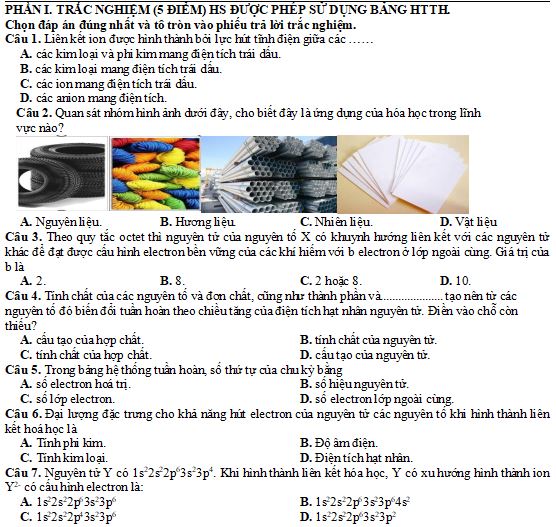 Bộ đề thi học kì 1 lớp 10 môn Hóa học Kết nối tri thức