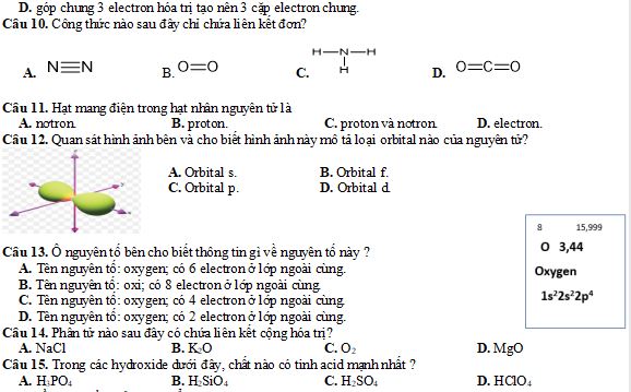 Bộ đề thi học kì 1 lớp 10 môn Hóa học Kết nối tri thức