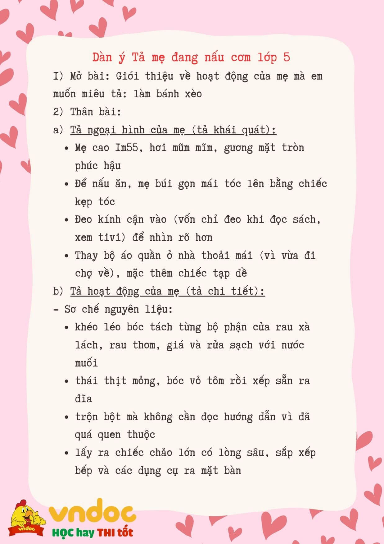 Dàn ý Tả mẹ đang nấu cơm