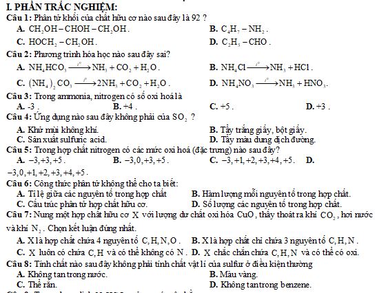 Đề thi học kì 1 lớp 11 môn Hóa học Cánh diều
