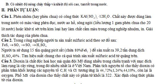 Đề thi học kì 1 lớp 11 môn Hóa học Cánh diều