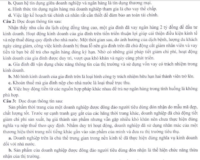 Đề minh họa thi THPT Quốc gia môn Giáo dục Kinh tế và Pháp luật