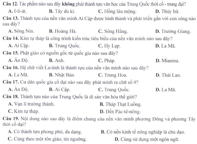 Đề minh họa thi THPT Quốc gia môn Lịch sử