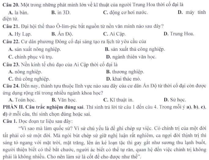 Đề minh họa thi THPT Quốc gia môn Lịch sử