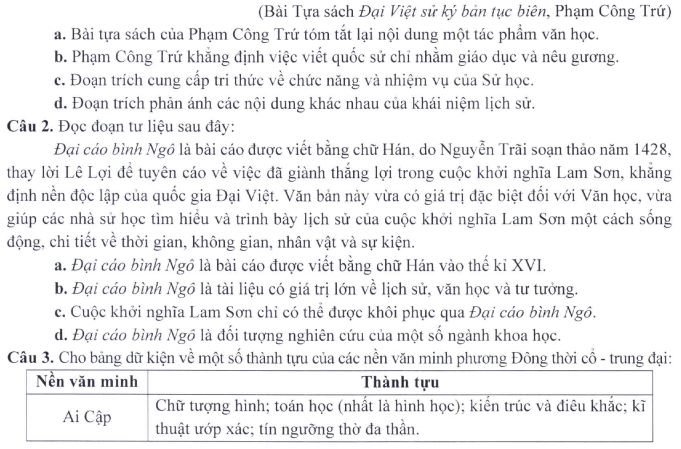 Đề minh họa thi THPT Quốc gia môn Lịch sử