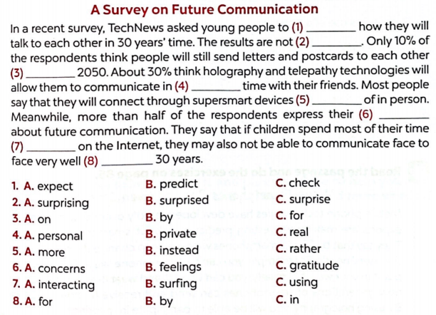 Sách bài tập tiếng Anh lớp 8 unit 10 Communication in the future