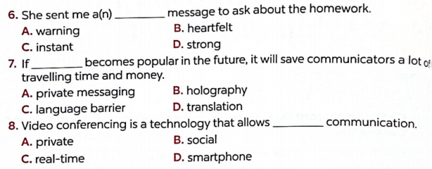Sách bài tập tiếng Anh lớp 8 unit 10 Communication in the future