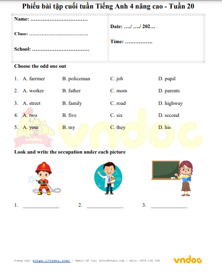 Phiếu bài tập cuối tuần tiếng Anh lớp 4 Global success nâng cao Tuần 20