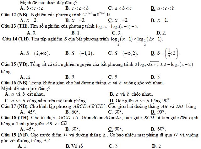 Đề thi học kì 1 lớp 11 môn Toán Cánh diều