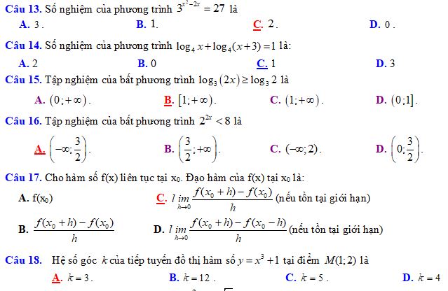 Đề thi học kì 1 lớp 11 môn Toán Chân trời sáng tạo