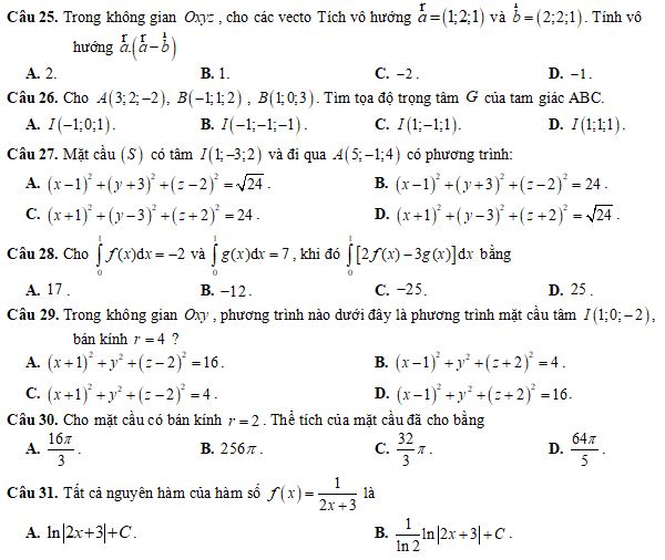 Bộ đề thi giữa học kì 2 lớp 12 môn Toán năm học 2023-2024