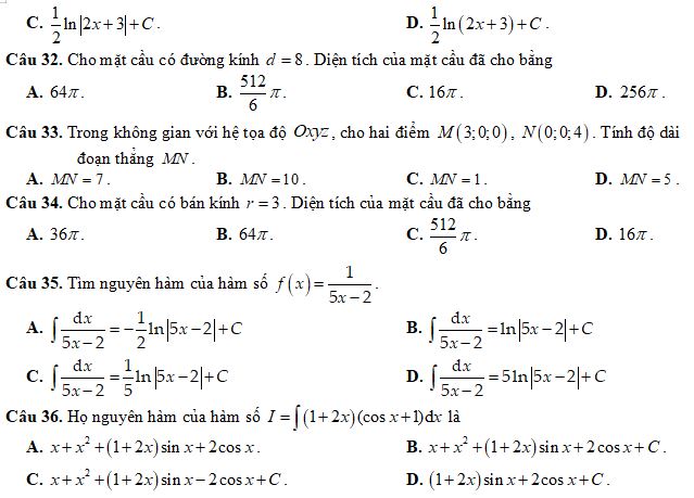 Bộ đề thi giữa học kì 2 lớp 12 môn Toán năm học 2023-2024