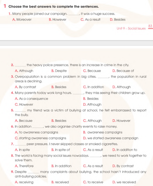 Sách bài tập Tiếng Anh 11 Global Success Unit 9 Grammar