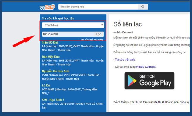 Hướng dẫn tra cứu điểm vnEdu phụ huynh chi tiết