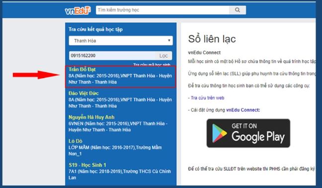 Hướng dẫn tra cứu điểm vnEdu phụ huynh chi tiết
