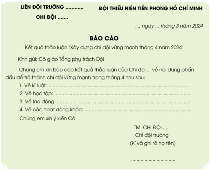 Viết báo cáo lớp 4
