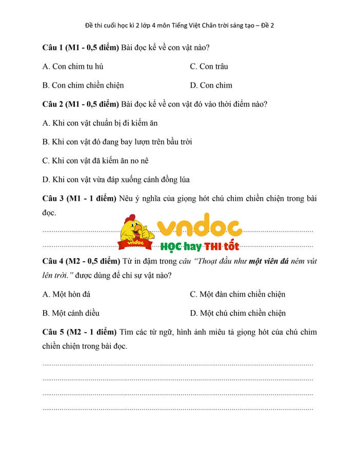 de thi hoc ki 2 tieng viet lop 4 chan troi sang tao theo thong tu 27 de 2 h3*585656