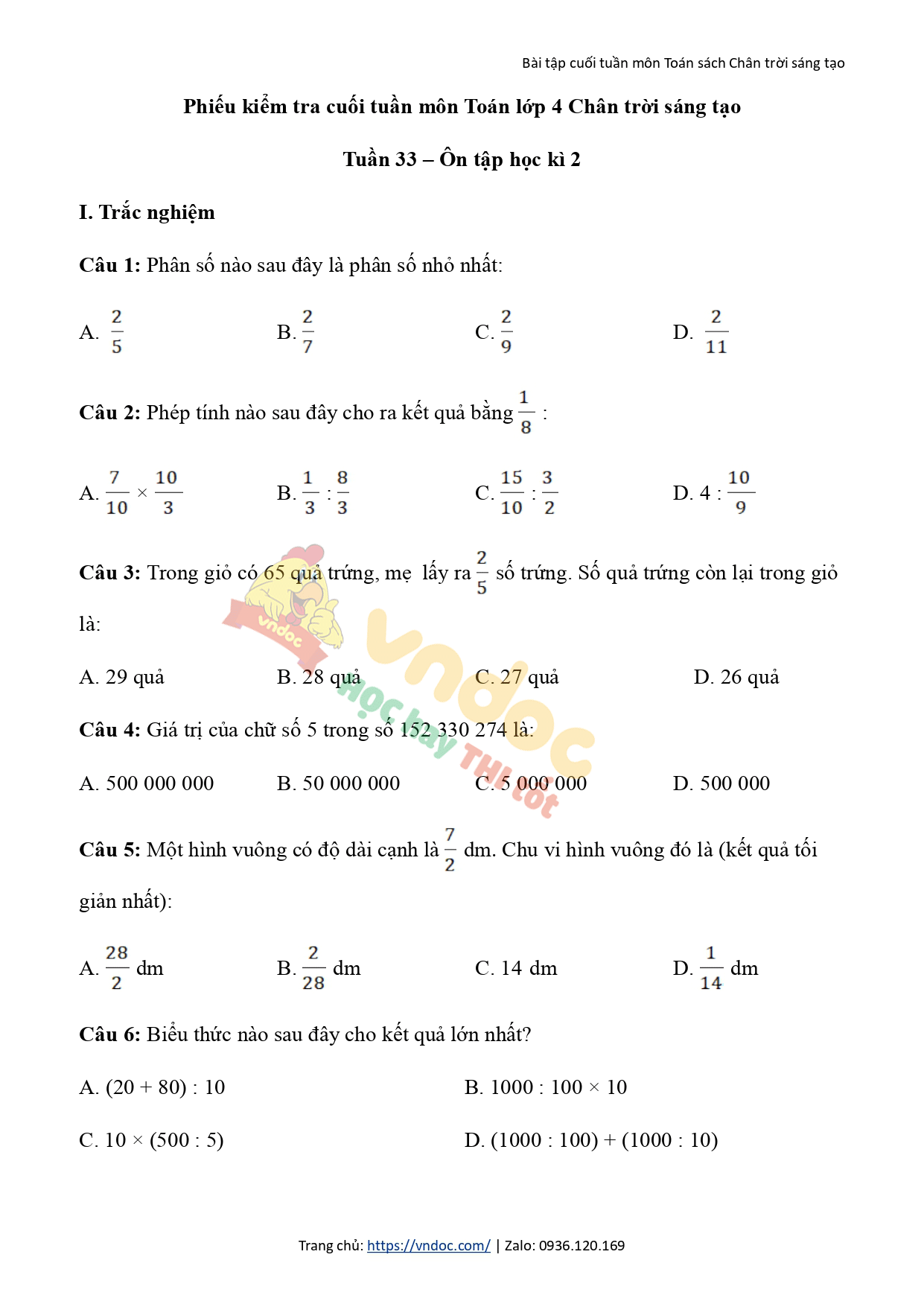phieu kiem tra cuoi tuan 33 mon toan lop 4 ctst page 0001*589630