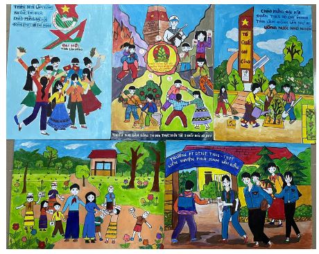 Mẫu tranh thi em vẽ sắc màu tình nguyện