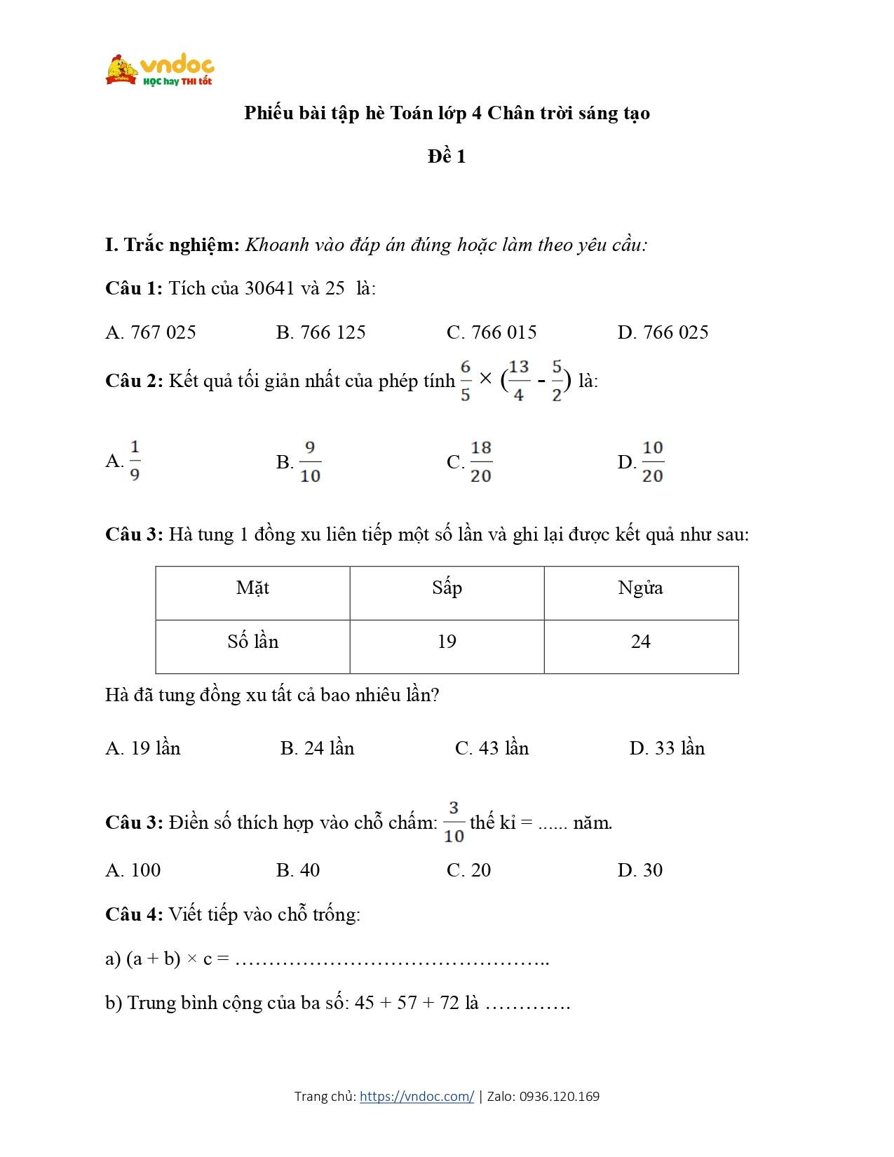 phieu bai tap he Toan lop 4 ctst de 1 page 0001*594162