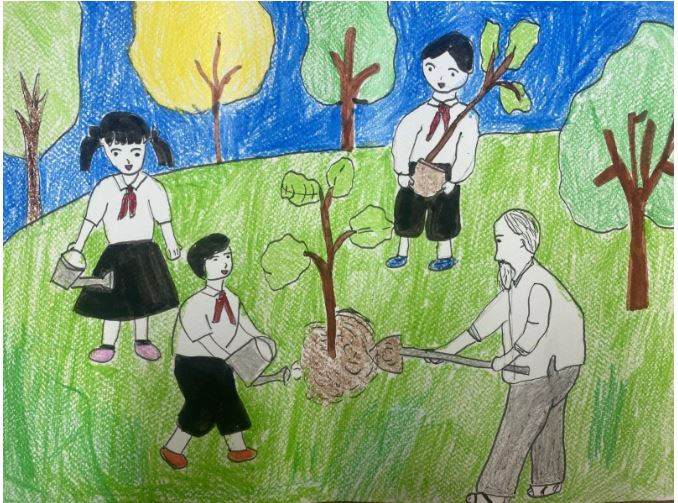 Một số mẫu tranh vẽ Bác Hồ và thiếu nhi đẹp