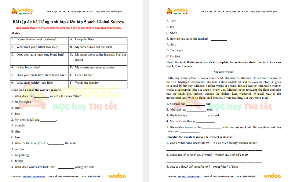 Ôn hè tiếng Anh lớp 4 Global Success