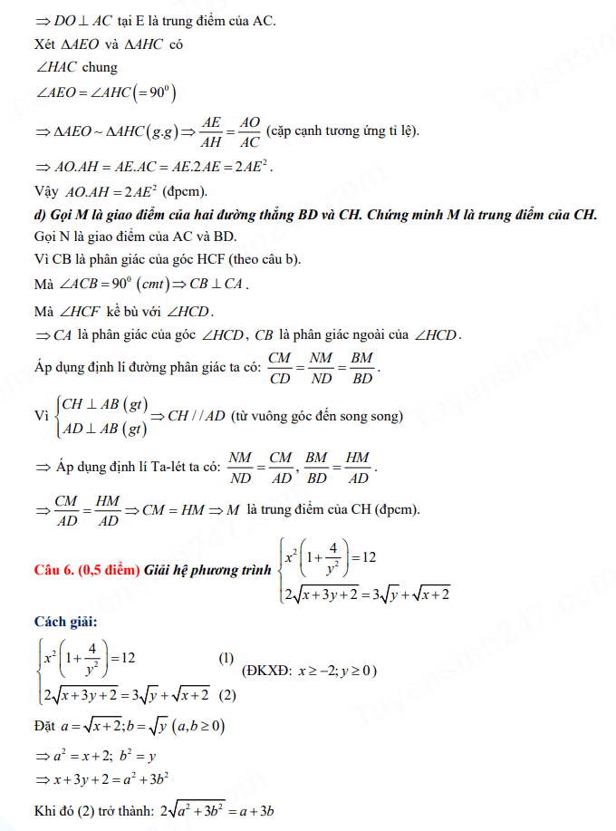 Đáp án đề thi tuyển sinh lớp 10 môn Toán Sơn La 2023