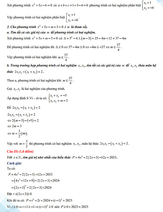 Đáp án đề thi vào 10 môn Toán Quảng Bình