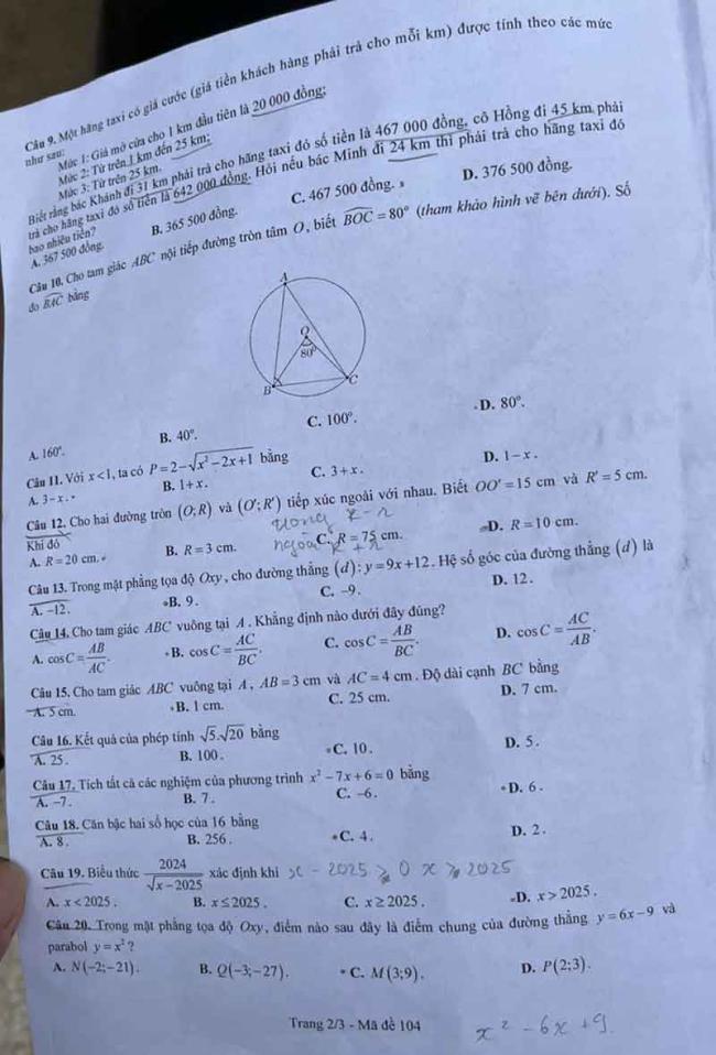 Đáp án đề thi tuyển sinh lớp 10 môn Toán năm 2024 Bắc Giang 2