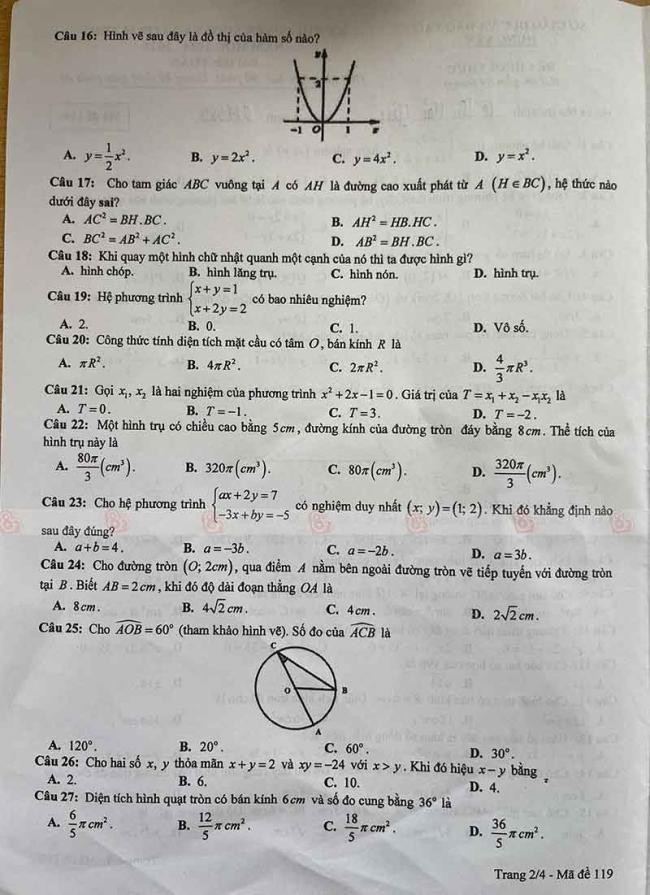 Đáp án đề thi vào lớp 10 môn toán Hưng Yên 2024 - 2025 2