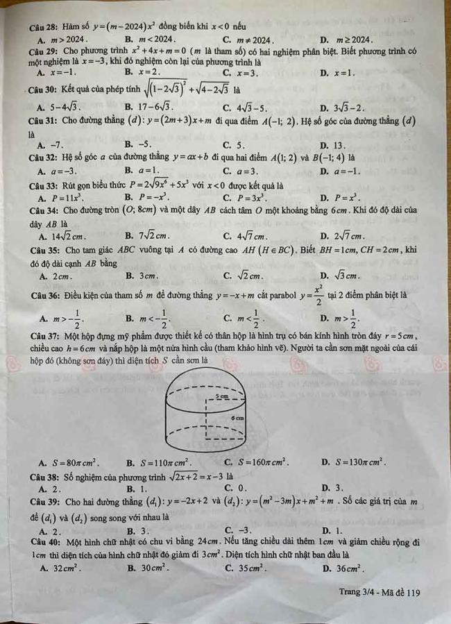 Đáp án đề thi vào lớp 10 môn toán Hưng Yên 2024 - 2025 3