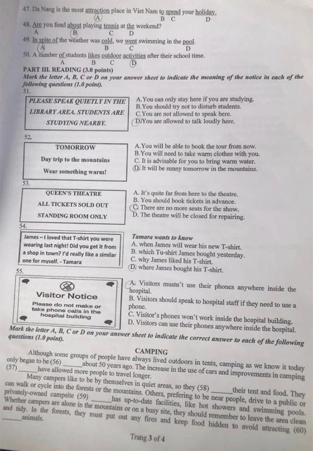 Đề thi tuyển sinh vào lớp 10 môn tiếng Anh Lào Cai