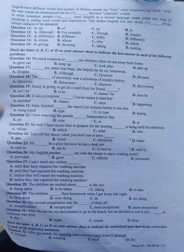 Đề thi tuyển sinh vào lớp 10 môn tiếng Anh Nghệ An