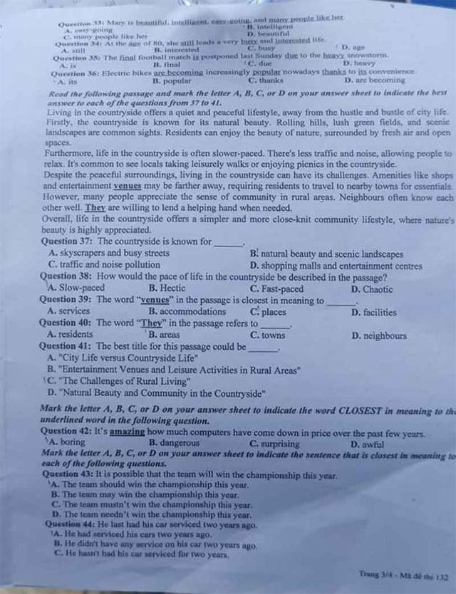 Đề thi tuyển sinh vào lớp 10 môn tiếng Anh Nghệ An