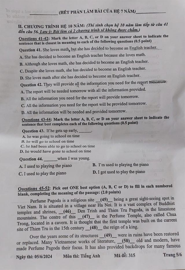  Đề thi tuyển sinh vào lớp 10 môn tiếng Anh Tiền Giang 