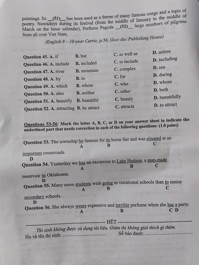  Đề thi tuyển sinh vào lớp 10 môn tiếng Anh Tiền Giang 
