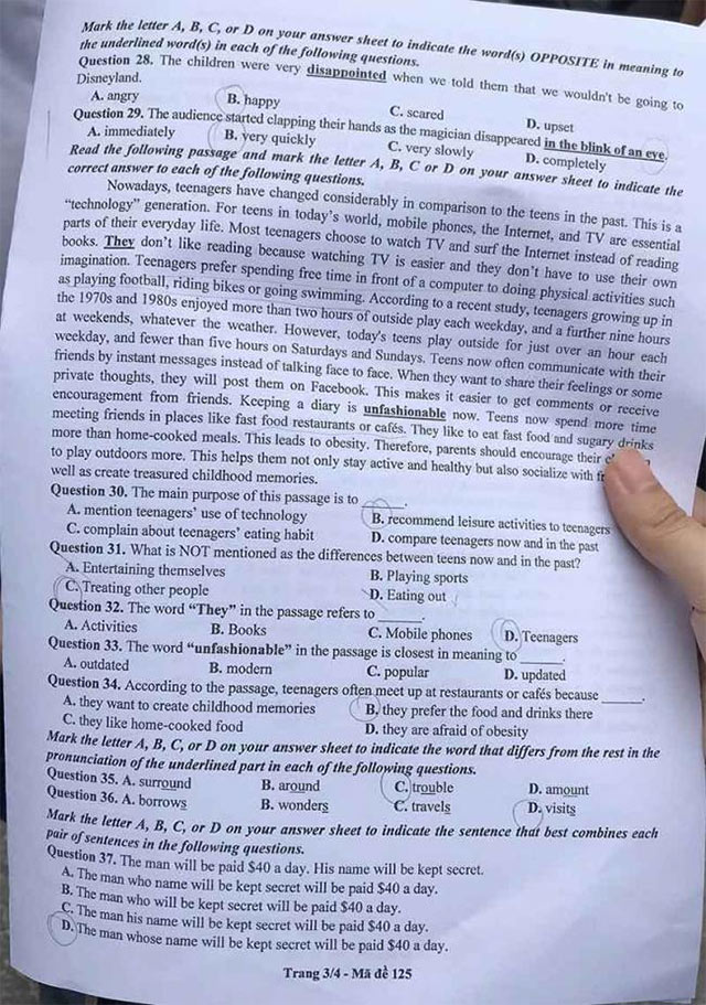 Đề thi tuyển sinh vào lớp 10 môn tiếng Anh Bắc Ninh Chính thức 2024
