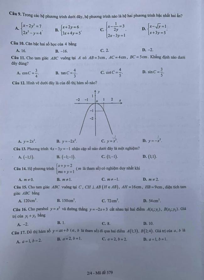 đề thi vào lớp 10 môn Toán Bắc Ninh 2024 trang 2