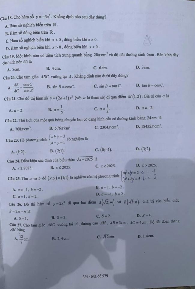 đề thi vào lớp 10 môn Toán Bắc Ninh 2024 trang 3