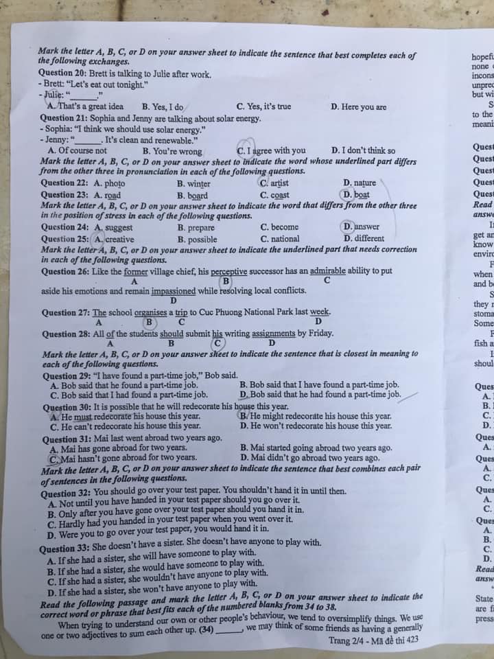 Đề thi tiếng Anh THPT Quốc gia 2024
