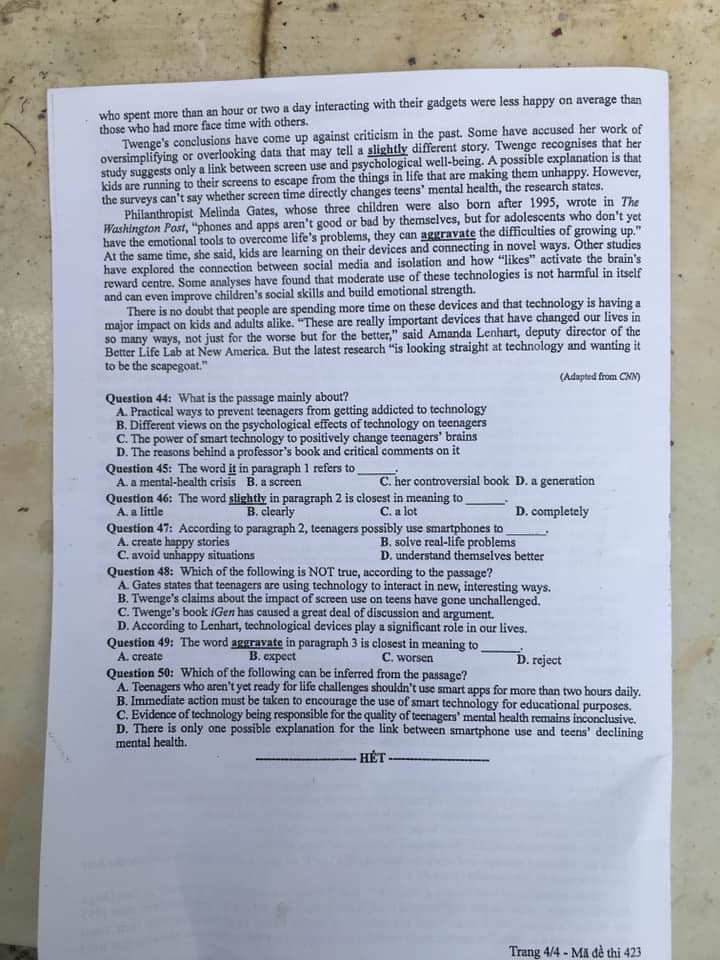 Đề thi tiếng Anh THPT Quốc gia 2024