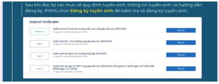 Cách thức đăng ký tuyển sinh trực tuyến các lớp đầu cấp 