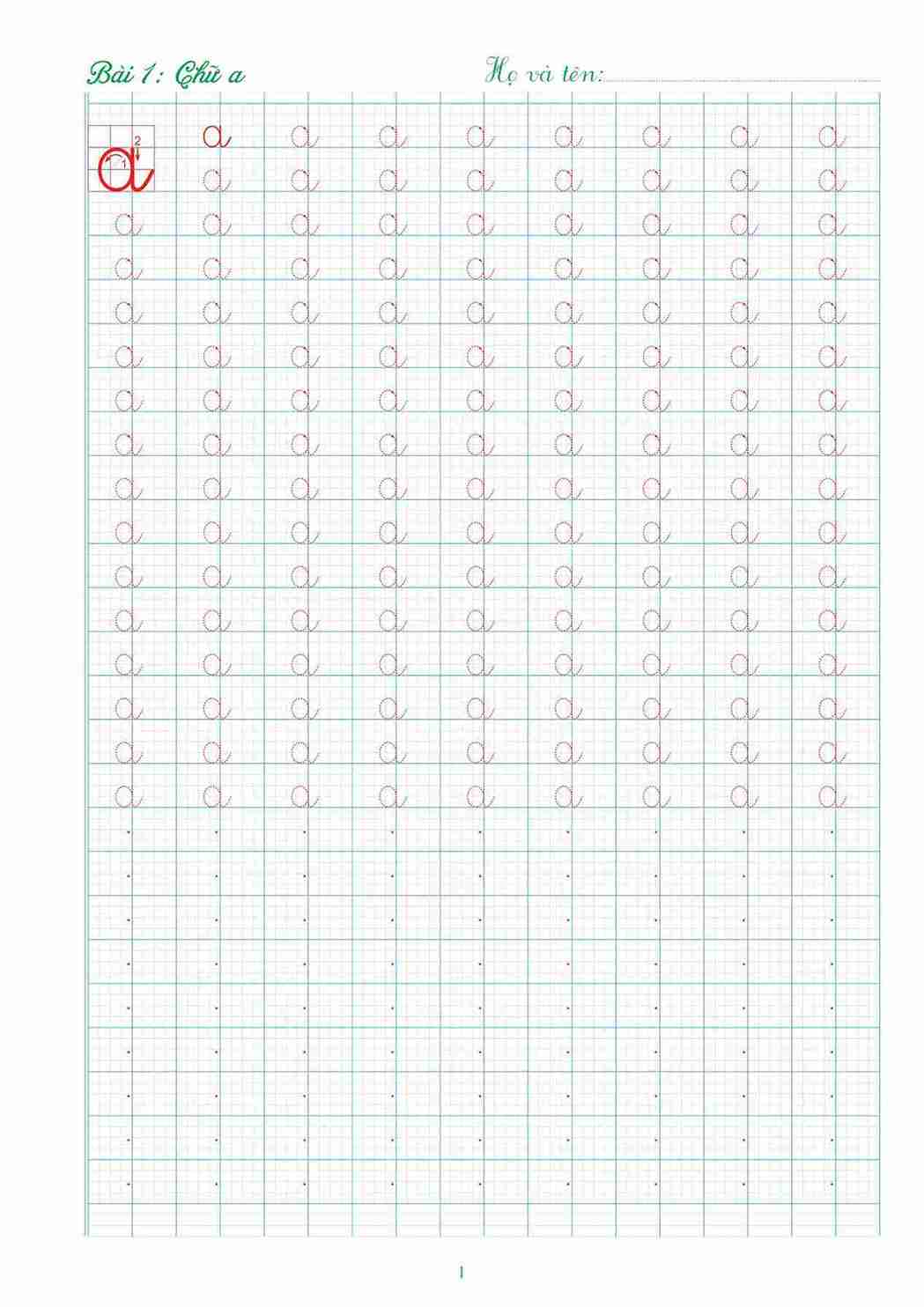 Mẫu vở tập viết cho học sinh lớp 1