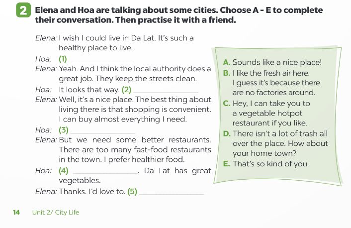 Sách bài tập Tiếng Anh 9 Global Success Unit 2 Speaking