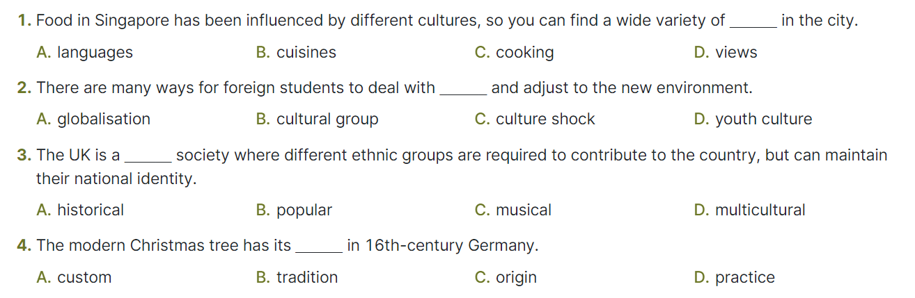 Sách bài tập Tiếng Anh 12 Global Success Unit 2 Vocabulary