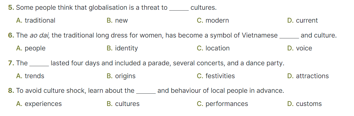 Sách bài tập Tiếng Anh 12 Global Success Unit 2 Vocabulary