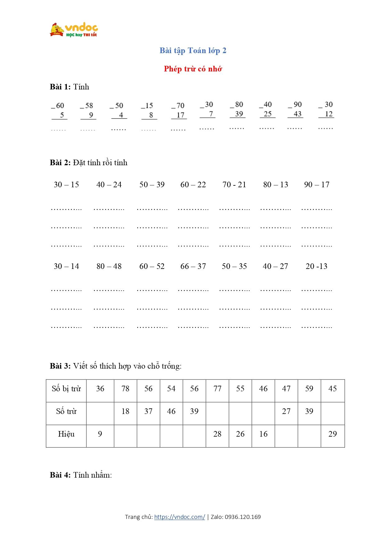 bai tap toan lop 2 phep tru co nho page 1*614958